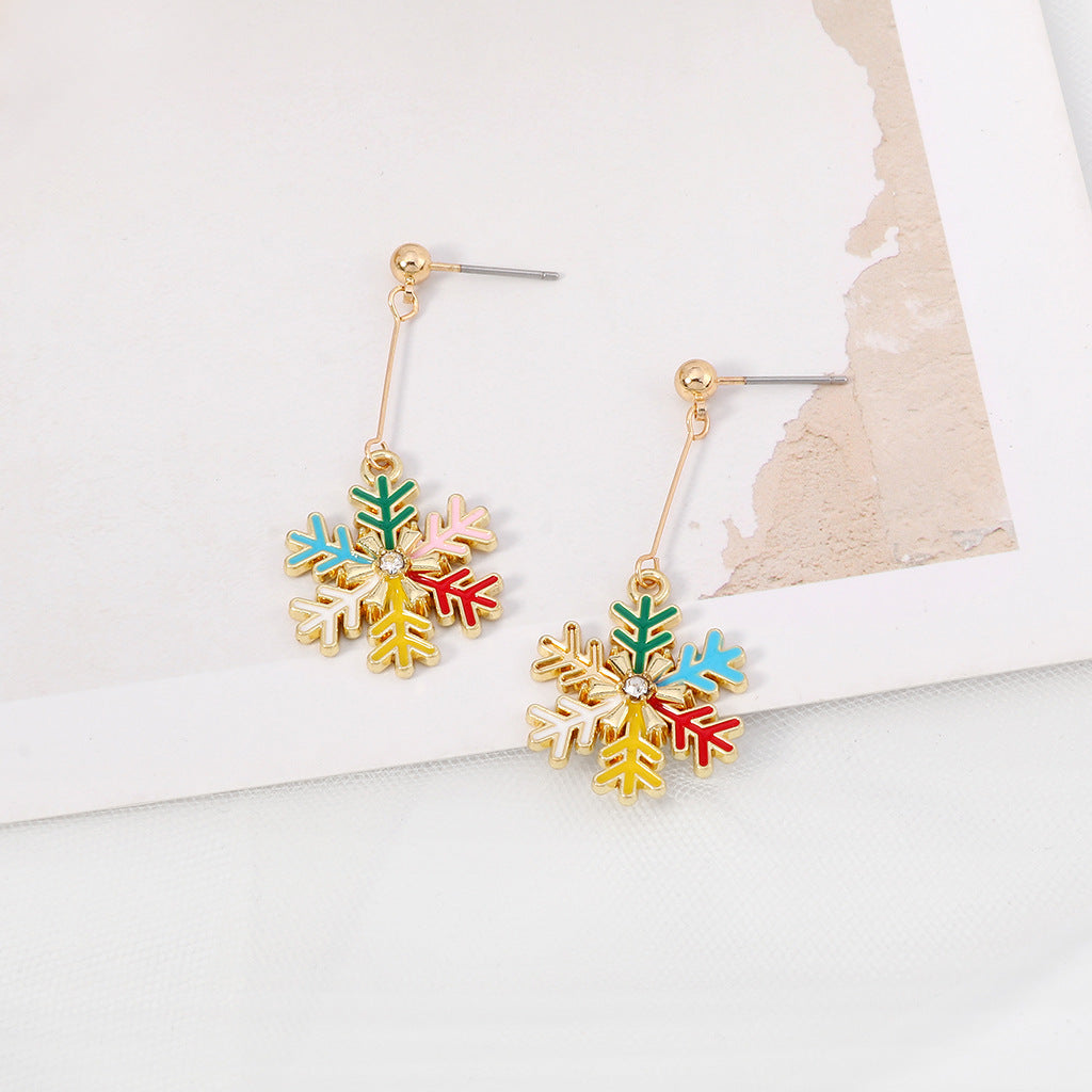 Wholesale Christmas Oil Drop Diamond Santa Claus Christmas Tree Alloy Earrings